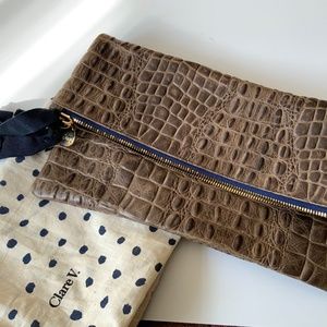 NEW Fold over CLARE VIVIER embossed leather clutch